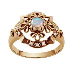 Zdjęcie produktu Pierścionek złoty z opalem i diamentami - Kolekcja Wiktoriańska Wiktoriańska - Biżuteria YES