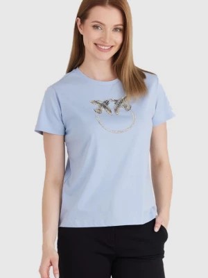 Zdjęcie produktu PINKO Błękitny t-shirt damski z logo z cekinów