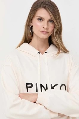 Zdjęcie produktu Pinko bluza bawełniana damska kolor beżowy z kapturem z aplikacją 101685.A163