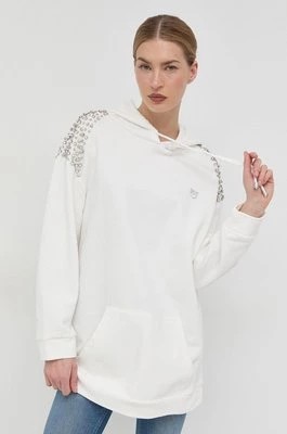 Zdjęcie produktu Pinko bluza bawełniana damska kolor biały z kapturem z aplikacją
