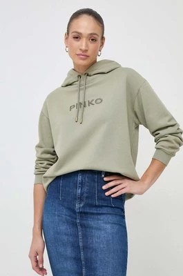 Zdjęcie produktu Pinko bluza bawełniana damska kolor zielony z kapturem z aplikacją 101685.A1N7