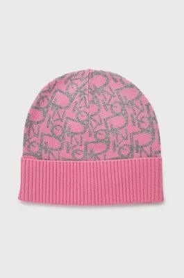 Zdjęcie produktu Pinko czapka z domieszką wełny kolor różowy z cienkiej dzianiny z domieszką wełny