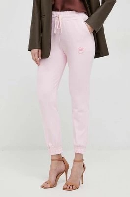 Zdjęcie produktu Pinko spodnie dresowe bawełniane kolor różowy z nadrukiem