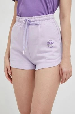 Zdjęcie produktu Pinko szorty bawełniane kolor fioletowy z nadrukiem high waist