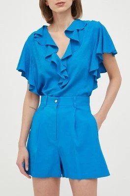 Zdjęcie produktu Pinko szorty lniane damskie kolor niebieski gładkie high waist