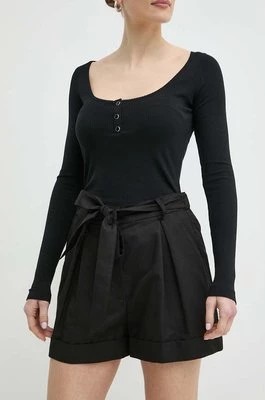 Zdjęcie produktu Pinko szorty z domieszką lnu kolor czarny gładkie high waist 101924 A1LC