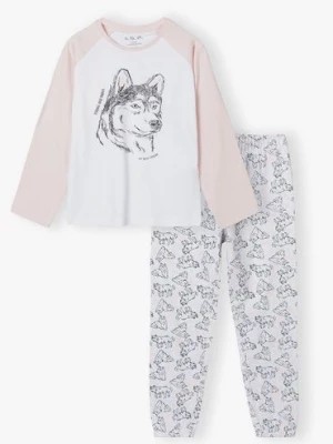 Zdjęcie produktu Piżama dla dziewczynki - bluzka z nadrukiem psa + długie spodnie w pieski 5.10.15.