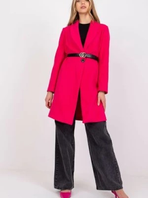 Zdjęcie produktu Płaszcz damski o luźnym kroju z paskiem - różowy Italy Moda
