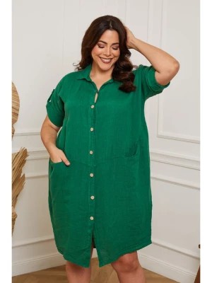 Zdjęcie produktu Plus Size Company Lniana sukienka "Claudine" w kolorze zielonym rozmiar: 44