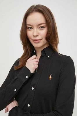 Zdjęcie produktu Polo Ralph Lauren koszula bawełniana damska kolor czarny regular z kołnierzykiem klasycznym