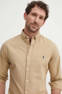 Zdjęcie produktu Polo Ralph Lauren koszula bawełniana męska kolor beżowy regular z kołnierzykiem button-down 710889739001