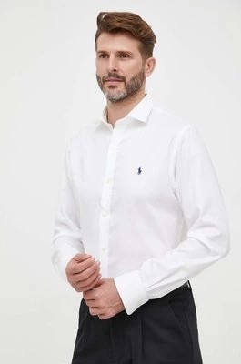 Zdjęcie produktu Polo Ralph Lauren koszula bawełniana męska kolor biały slim z kołnierzykiem włoskim