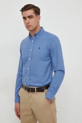 Zdjęcie produktu Polo Ralph Lauren koszula bawełniana męska kolor niebieski slim z kołnierzykiem button-down