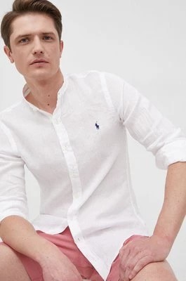 Zdjęcie produktu Polo Ralph Lauren koszula lniana 710801500001 męska kolor biały slim ze stójką