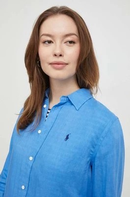 Zdjęcie produktu Polo Ralph Lauren koszula lniana kolor niebieski regular z kołnierzykiem klasycznym