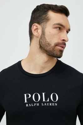 Zdjęcie produktu Polo Ralph Lauren longsleeve piżamowy bawełniany kolor czarny z nadrukiem