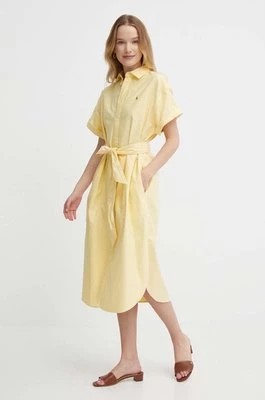 Zdjęcie produktu Polo Ralph Lauren sukienka bawełniana kolor żółty midi prosta 211935153