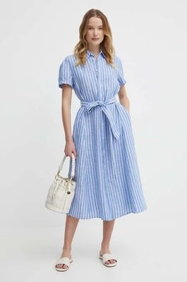 Zdjęcie produktu Polo Ralph Lauren sukienka lniana kolor niebieski midi prosta 211935154