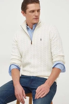 Zdjęcie produktu Polo Ralph Lauren sweter wełniany męski kolor beżowy lekki z półgolfem