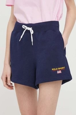 Zdjęcie produktu Polo Ralph Lauren szorty damskie kolor granatowy melanżowe high waist 211939509