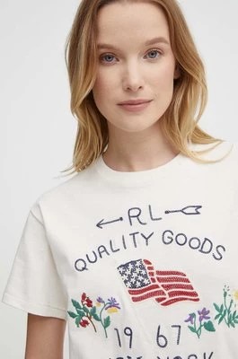 Zdjęcie produktu Polo Ralph Lauren t-shirt bawełniany damski kolor beżowy 211935595