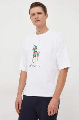 Zdjęcie produktu Polo Ralph Lauren t-shirt bawełniany męski kolor biały z nadrukiem