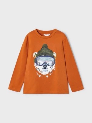 Zdjęcie produktu Pomarańczowa bawełniana bluzka chłopięca z niedźwiedziem Mayoral