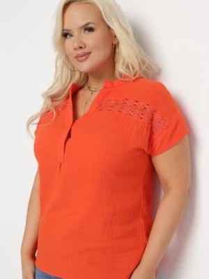 Zdjęcie produktu Pomarańczowa Bawełniana Bluzka z Guzikami i Ozdobną Siateczką Doriale