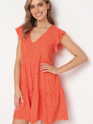 Zdjęcie produktu Pomarańczowa Bawełniana Sukienka o Rozkloszowanym Kroju w Kropki Giavina