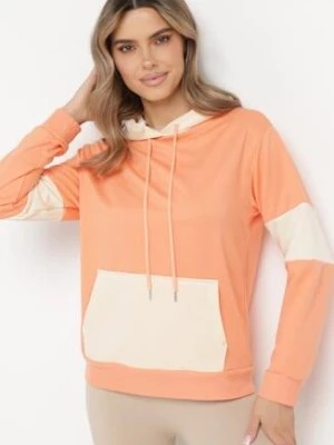 Zdjęcie produktu Pomarańczowa Bluza Oversize z Kapturem i Kontrastowymi Wstawkami Jevina