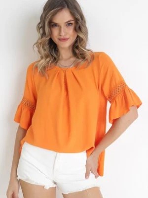 Zdjęcie produktu Pomarańczowa Bluzka z Ażurowymi Wstawkami na Krótkich Rękawach Andreaan