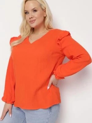 Zdjęcie produktu Pomarańczowa Bluzka z Bawełny z Długim Rękawem i Falbanką Pixela