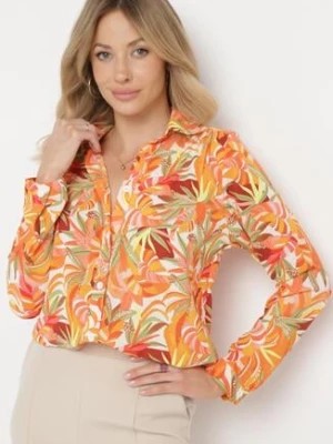 Zdjęcie produktu Pomarańczowa Klasyczna Koszula we Florystyczny Wzór z Guzikami Cairissa