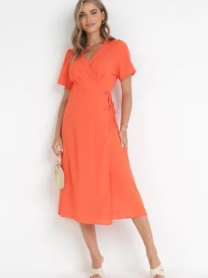Zdjęcie produktu Pomarańczowa Kopertowa Sukienka Midi z Materiałowym Paskiem Rahellitte