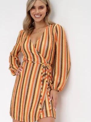 Zdjęcie produktu Pomarańczowa Kopertowa Sukienka z Głębokim Dekoltem i Materiałowym Paskiem Cavila