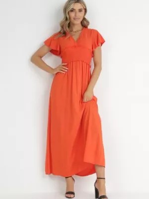 Zdjęcie produktu Pomarańczowa Kopertowa Sukienka z Wiskozy z Gumką w Pasie Neroni
