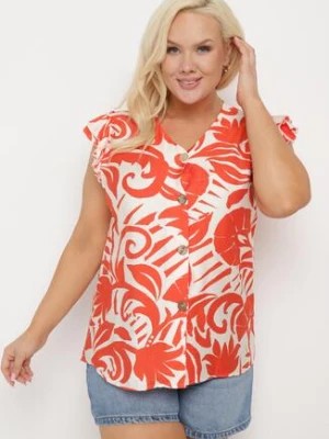 Zdjęcie produktu Pomarańczowa Koszula w Abstrakcyjny Print z Falbankami i Guzikami Norbia