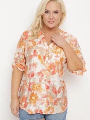 Zdjęcie produktu Pomarańczowa Koszula w Kwiecisty Print Zapinana na Guziki Finbia