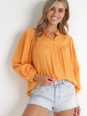 Zdjęcie produktu Pomarańczowa Koszula z Guzikami i Marszczeniem z Bawełny Elizat
