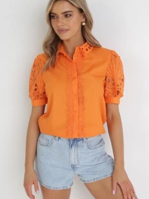 Zdjęcie produktu Pomarańczowa Koszula z Koronkowymi Rękawami i Kołnierzem Mavisa