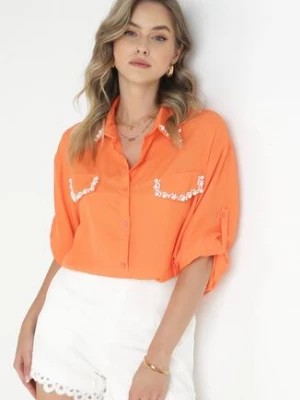 Zdjęcie produktu Pomarańczowa Koszula z Podpinanymi Rękawami i Perełkami Dorval