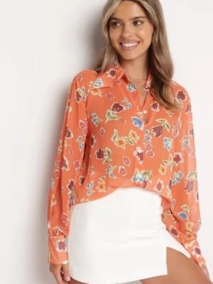 Zdjęcie produktu Pomarańczowa Koszula z Transparentnej Tkaniny w Kwiaty Brumelia