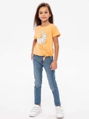 Zdjęcie produktu Pomarańczowa koszulka bawełniana dziewczęca z wiązaniem Minoti