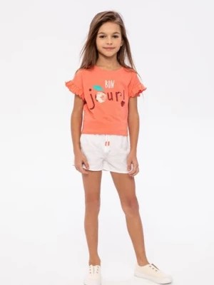 Zdjęcie produktu Pomarańczowa koszulka dziewczęca bawełniana z cekinami Minoti