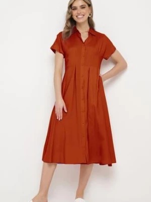 Zdjęcie produktu Pomarańczowa Koszulowa Sukienka z Lnem i Wiskozą Ircilla