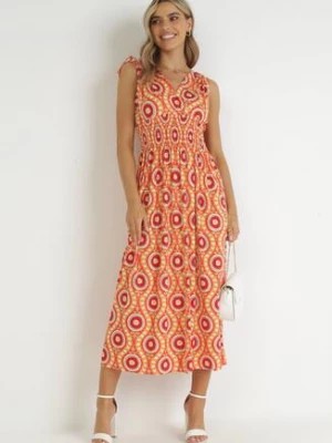 Zdjęcie produktu Pomarańczowa Rozkloszowana Sukienka Maxi z Gumką w Pasie Branna