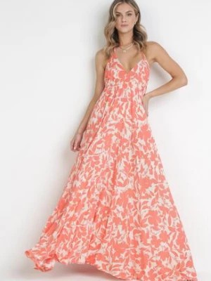 Zdjęcie produktu Pomarańczowa Rozkloszowana Sukienka Maxi z Odkrytymi Plecami z Wiskozy Olythy