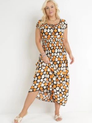 Zdjęcie produktu Pomarańczowa Rozkloszowana Sukienka Maxi z Cienkimi Gumkami w Pasie z Bawełny Dilaya