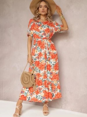 Zdjęcie produktu Pomarańczowa Rozkloszowana Sukienka Pudełkowa z Wiskozy Jubnon
