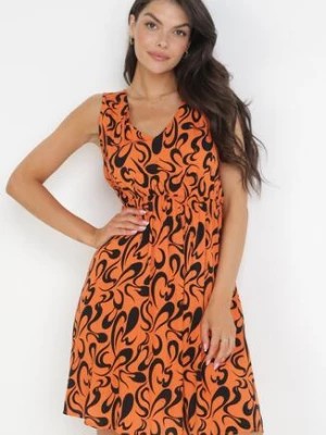Zdjęcie produktu Pomarańczowa Rozkloszowana Sukienka z Gumką w Pasie Yesanit